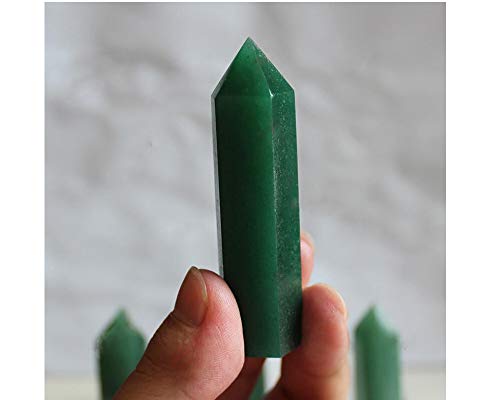 StoneStory Natural Green Aventurine Healing Quartz Crystal Point Faceted Prism Wand Reiki Figurine Stone Pack of 2 (Green Aventurine, 7-8cm)