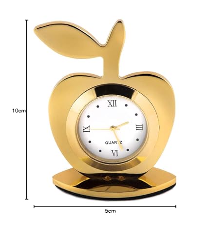 Lavanaya Silver Brand - Gold Plated Apple Shape Table Clock with Red Velvet Box (12X12X2 CM,Gold, Red) Clock for Table Stylish