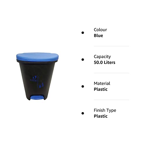 Cello Plastic Step-On Pedal Garbage Dustbin (50 Ltr, Black-Blue)