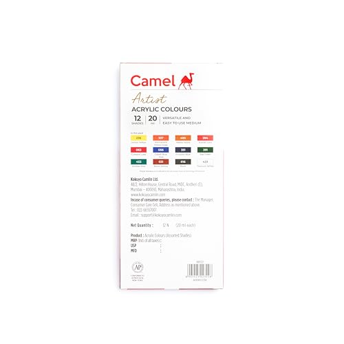 Camel Acrylic Color Box - 20ml Tubes, 12 Shades