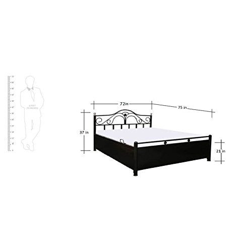 Royal Interiors Simron Metal King Size Bed with Foam Mattress and with Hydraulic Storage for Bedroom Living Room Furniture Double Bed for Home (King Size) (75"x72")