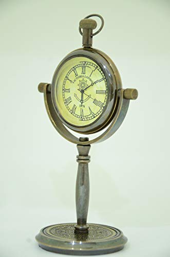 Handmade Brass Victoria London 1876 Desk and Shelf Clock Roman Dial Nautical Clock, Engraved Design for Gift, Study Table, Office, Bedroom, Kitchen, Home Decor