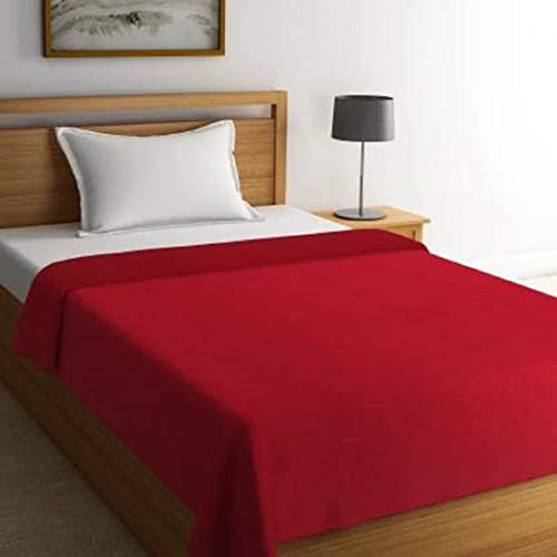 Neekshaa All Season Solid/Plain Light Weight Polar Fleece Single Bed Blanket (152 x 228 cm, Red)