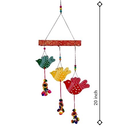 Aadya Creation : Decorative Fancy Bird Wind Chime Jaipuri Handmade Emboss Hand-Painted Decoration Show, Piece in Wooden.