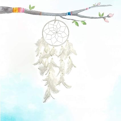 Siyaram Gallery Dream Catchers Wall Hangings Feather Wind Chimes for Car Bedroom Handmade Wall Décor & Home Decorative Items Lenght : 30 cm | (White)