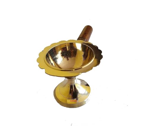 Brass Ashtray with Wooden Handle, 10 cm Diameter