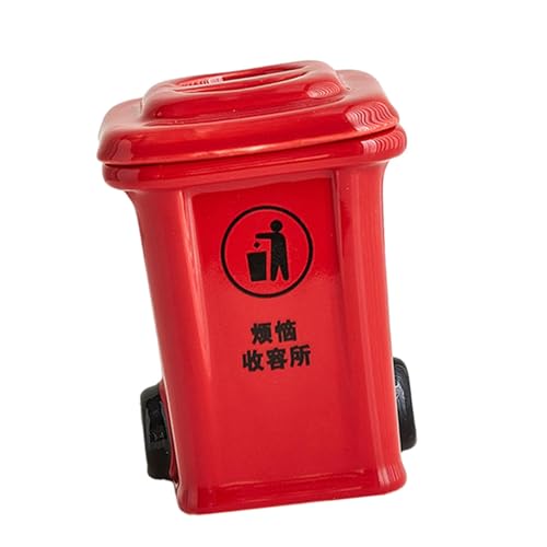 Mini Trash Can Shape Ash Holder Ceramic Portable for Living Room Office Desk Red
