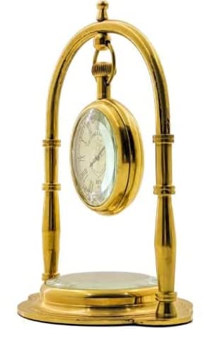 R.I S A Enterprises Brass Desk Clock/Table Clock, with Direction Compass/for, Office, Room, Decor Compass Clock Decorative Item