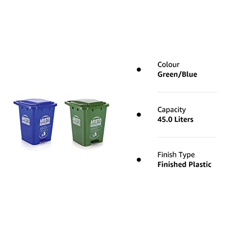 ARISTO Plastic Pedal Garbage Waste Dustbin 45 LTR (Green/Blue)