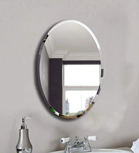 art glass studio Frameless Oval Mirror N49 (12 x 18 Inch. with Beveled Edges, Suitable for Bathroom)