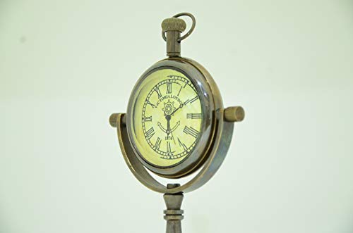 Handmade Brass Victoria London 1876 Desk and Shelf Clock Roman Dial Nautical Clock, Engraved Design for Gift, Study Table, Office, Bedroom, Kitchen, Home Decor