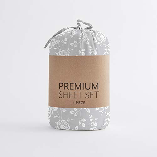 Simply Soft Premium Rose Gray Pattern 4 Piece Bed Sheet Set