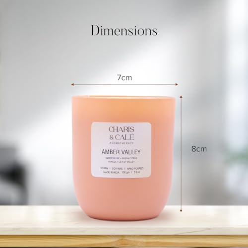 Charis & Cale Amber Valley Candle Jar - 150 Gm | Smokeless, Soot-Free & Non-Toxic Candles for Home Decor & Aromatherapy | Long Burning Time of 25+ Hours | Best for Gifting & Meditation