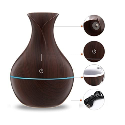 DALPHA Wood Grain Vase Style Aroma Diffuser Ultrasonic Cool Mist Big Pot Wooden Humidifier with LED Lights (Multicolor)