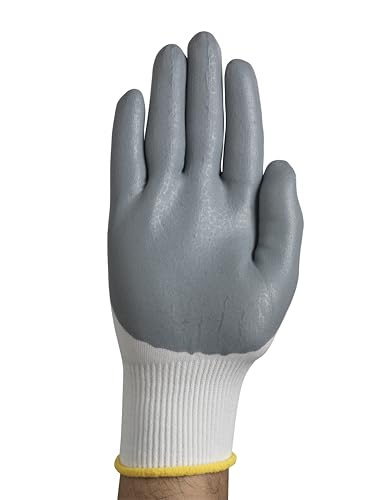 Ansell HyFlex 11-800 Professional Work Gloves, Abrasion Resistant Nitrile Coating with Firm Grip, Multipurpose Protection Gloves, Mechanical and Industrial Safety, White, Size L (1 Pair)