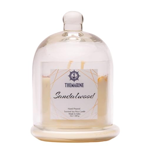 THEMARINE Sandalwood Scented Soy Wax Bell jar Candle | Natural Soy Wax | No Smoke Wick