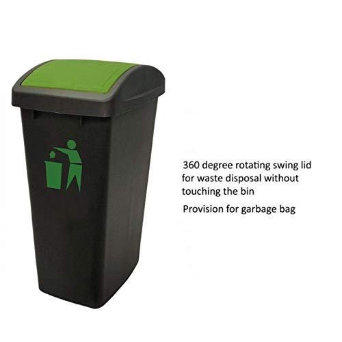 Cello Plastic Swing-Lid Garbage Dustbin (48 L, Black-Green)