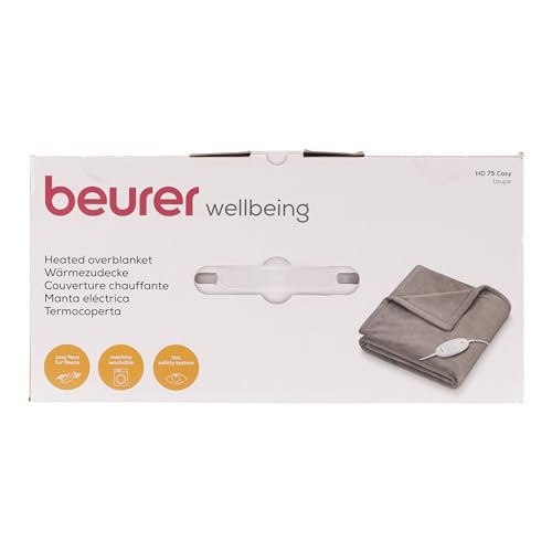 Beurer HD 75 Electric Blanket, Cuddly Heat Blanket with 6 Temperature Levels, Safety System and Automatic Shut-Off, Machine Washable, Taupe