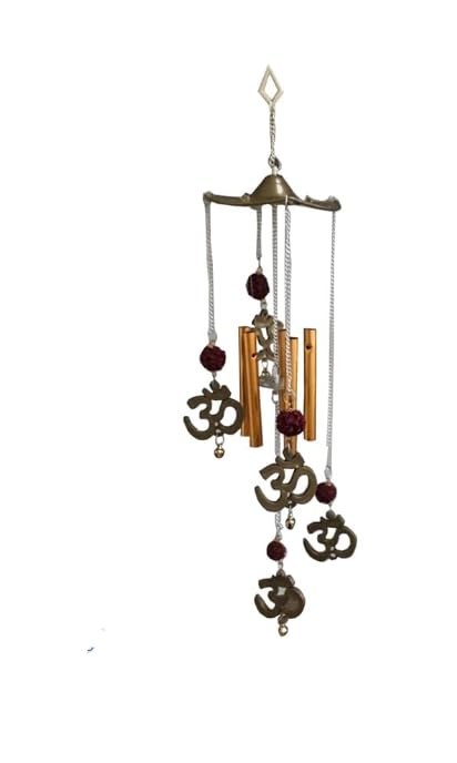 SDT Feng Shui Om Rudraksha Wind Chime Bamboo for Outdoor (40 x 10 cm, Brown) (Pack of 1)