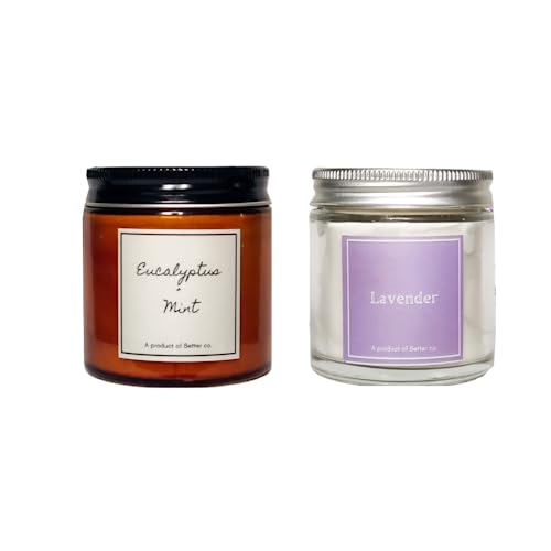 Better co Scented Soy Wax Amber Jar Candle Organic Luxury Aroma Burning Time Upto 20 Hours. Combo Pack of Lavender and Eucalyptus + Mint