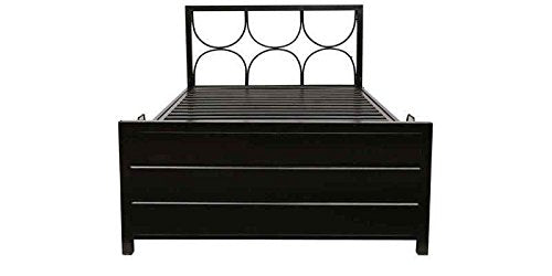 Royal Interiors Circulus Metal Matte Finish Bed with Hydraulic Storage with Foam Mattress (Single Size, Black)