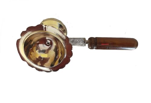 Brass Ashtray with Wooden Handle, 10 cm Diameter