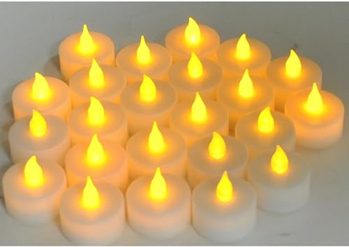 B S NATURAL New Year Plastic Flameless and Smokeless Diya Candle Battery Operated/Powered Tea Light (Multicolour) - Pack of 24