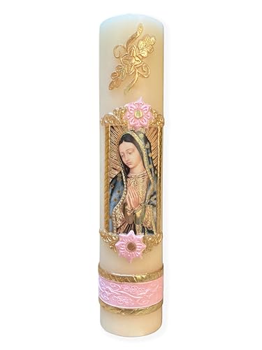 Angelitos de Mexico Guadalupana Virgen de Guadalupe Artisan Pink Candle Cirio Vela de la Guadalupana Fe Catolica