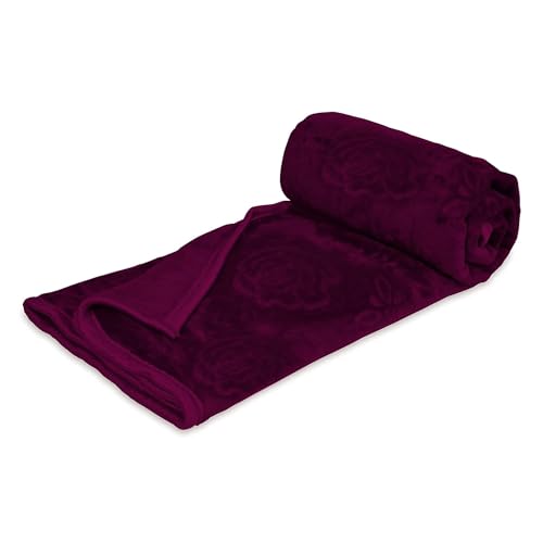 COMFORT PLANET 500 TC Polyester Micro-Mink Warm Ultra Super Soft Floral Mink Solid/Mink Double Bed Blanket (Wine, Double Bed - 90x90 Inch)