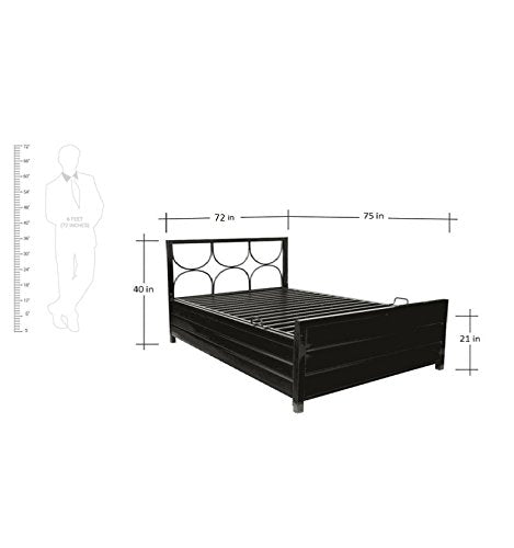 Royal Interiors Circulus Metal Matte Finish Bed with Hydraulic Storage with Foam Mattress (King Size, Black)