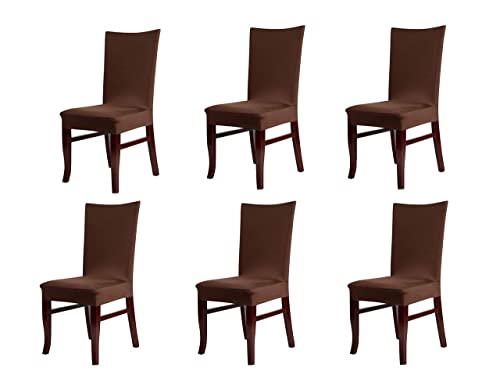 House of Quirk Polyester Spandex Plain Chair Cover Stretch Removable Washable Short Dining Chair Cover Protector Seat Slipcover (Brown, Pack of 6)