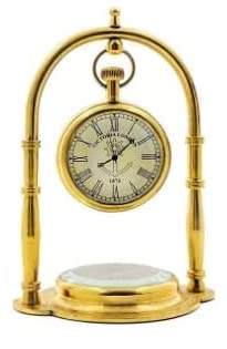 R.I S A Enterprises Brass Desk Clock/Table Clock, with Direction Compass/for, Office, Room, Decor Compass Clock Decorative Item