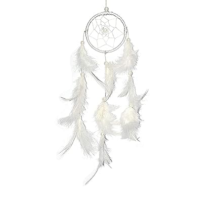 Siyaram Gallery Dream Catchers Wall Hangings Feather Wind Chimes for Car Bedroom Handmade Wall Décor & Home Decorative Items Lenght : 30 cm | (White)