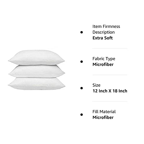 Perfect Sleeper rectangular 12x18 Inches cushion, Set of 3, Arika Microfiber Hotel Quality Premium Fibre Soft Cushion, Pillow Filler, White