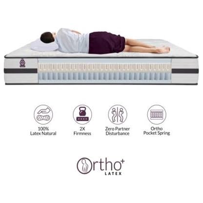 AMORE Orthoplus 100% Natural Latex Pocket Spring Mattress // 8Inch Bed Mattress // Queen Size Mattress (80 * 60 * 8 Inch,100% Natural Latex Pocket Spring Mattress)