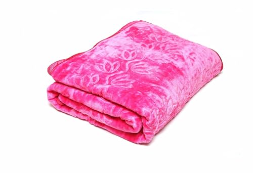 270 GSM Microfiber Soft Cozy Embossed Mink Blanket Double Bed and Single Bed, 7 x 5 Feet (Pink, Double Bed)