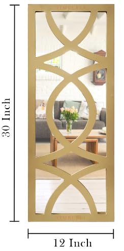 ANTIQUE HOUSE IN Hand Crafted MDF Modern Rectangular Wall Panel Mirror (Gold, 30 x 12 Inch) (PACK of 2)