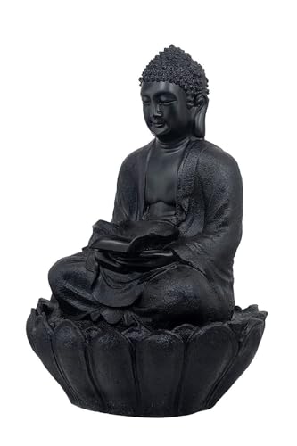 SEPBORN Buddha Water Fountain with Flowing Stream, Resin, Black with LED Lights Water Pump