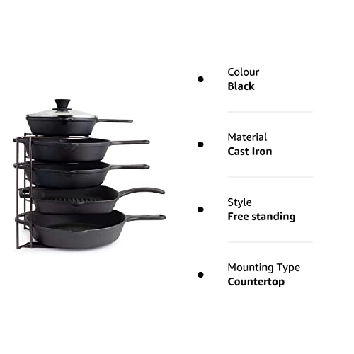 Ereteken ART Cast Iron Pot Pan Tawa Stand Kitchen Rack for Storage Skillets, Griddles and Shallow Pots (Black, 43x21x6.1 cm), Tiered Shelf