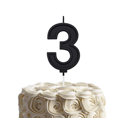 Black 3 Number Birthday Candle for Cake, 2.76 Inch Number Cake Candles for Wedding Anniversary Decoration Happy Birthday Party Celebration