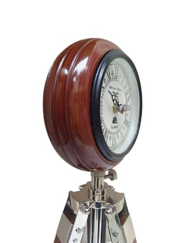 Royal Collection Antique Wooden Tripod Table Clock for Table Decor Office Living Room with Adjustable Height 12 inch