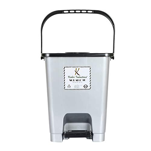 Kuber Industries Premium Plastic Pedal Dustbin 10 Ltr (Grey)-Pack of 2-KUBMART16405