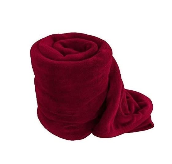 Wavva Plain Fleece 2 Single Bed Blankets-Maroon,Blue (Set of 2), reversible