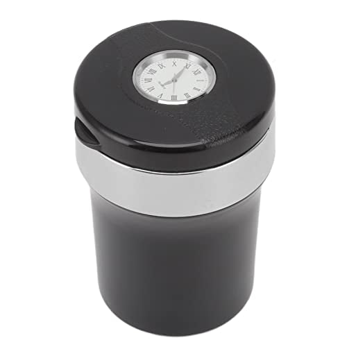 Mini Car Ashtray, Flame Retardant Car Ashtray LED Light Detachable Stainless Steel Inside for Outdoor (Black Silver)