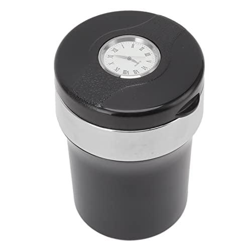 Mini Car Ashtray Flame Retardant Stainless Steel Indoor Clock Outdoor Car Ashtray (Black Silver)