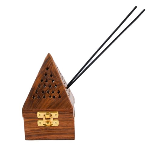 DigiRake Sambrani Dhoop Holder - Dhoop Agarbatti Stand for Home & Pooja Room, Incense Stick Holder with Ash Catcher, Wooden Oothupathi Loban Cone (Dhoop Stand 3 Inch) (Pyramid Dhoop Stand)