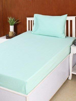 Shri Anand Creations 100% Cotton Bedsheet for Single Bed Bedsheet Only (White) (Green)