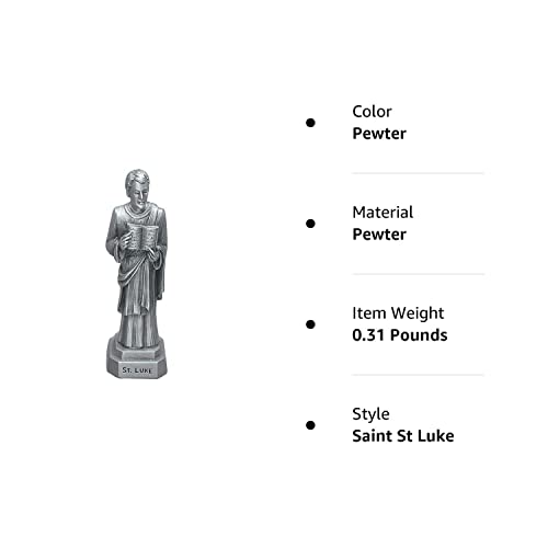 The Bethany Collection - Fine Pewter Statues Pewter Catholic Saint St Luke Statue with Laminated Prayer Card, 3 1/2 Inch