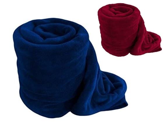 Wavva Plain Fleece 2 Single Bed Blankets-Maroon,Blue (Set of 2), reversible