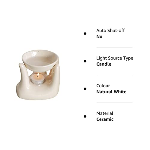 Pure Source India Oil Burner for Home, Office, with 1 Tea Light Candle, Made by Porcelain (Off - White)